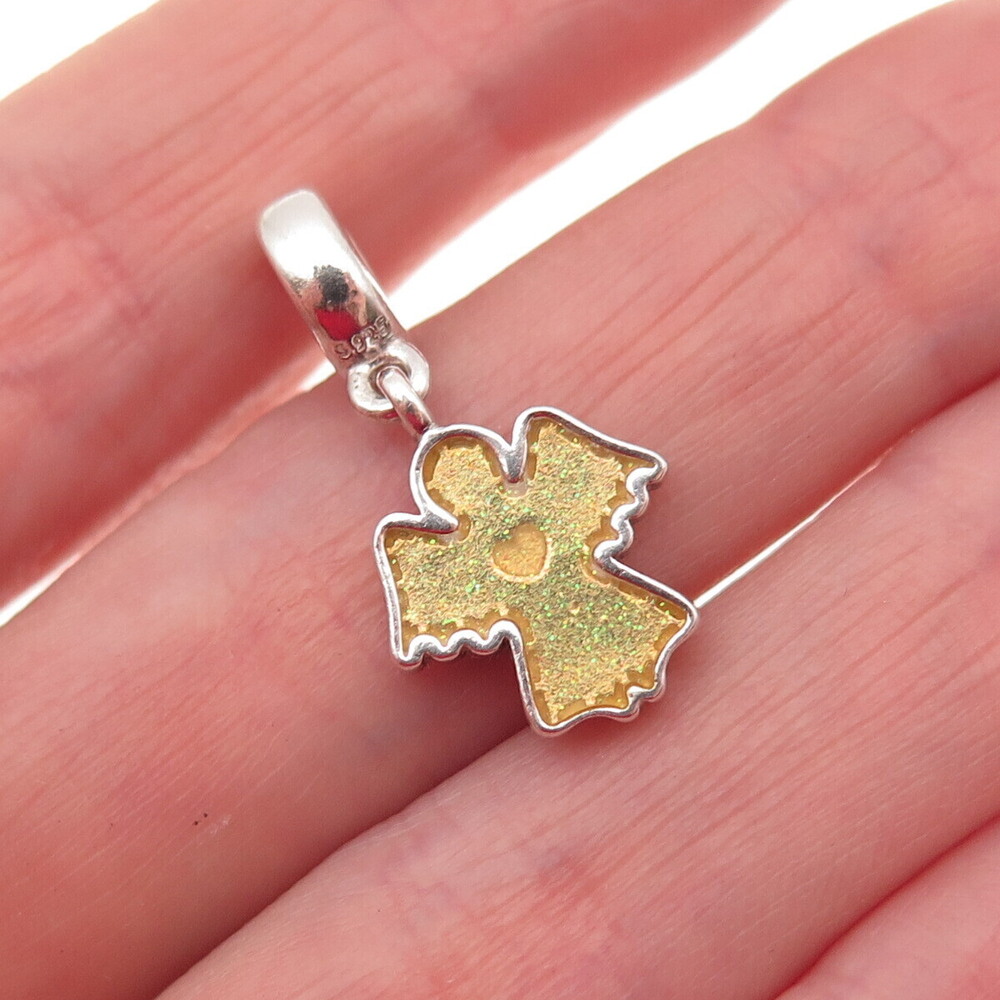 Pandora 925 Sterling Silver Yellow Enamel Sparkly Snow Angel Dangle Charm